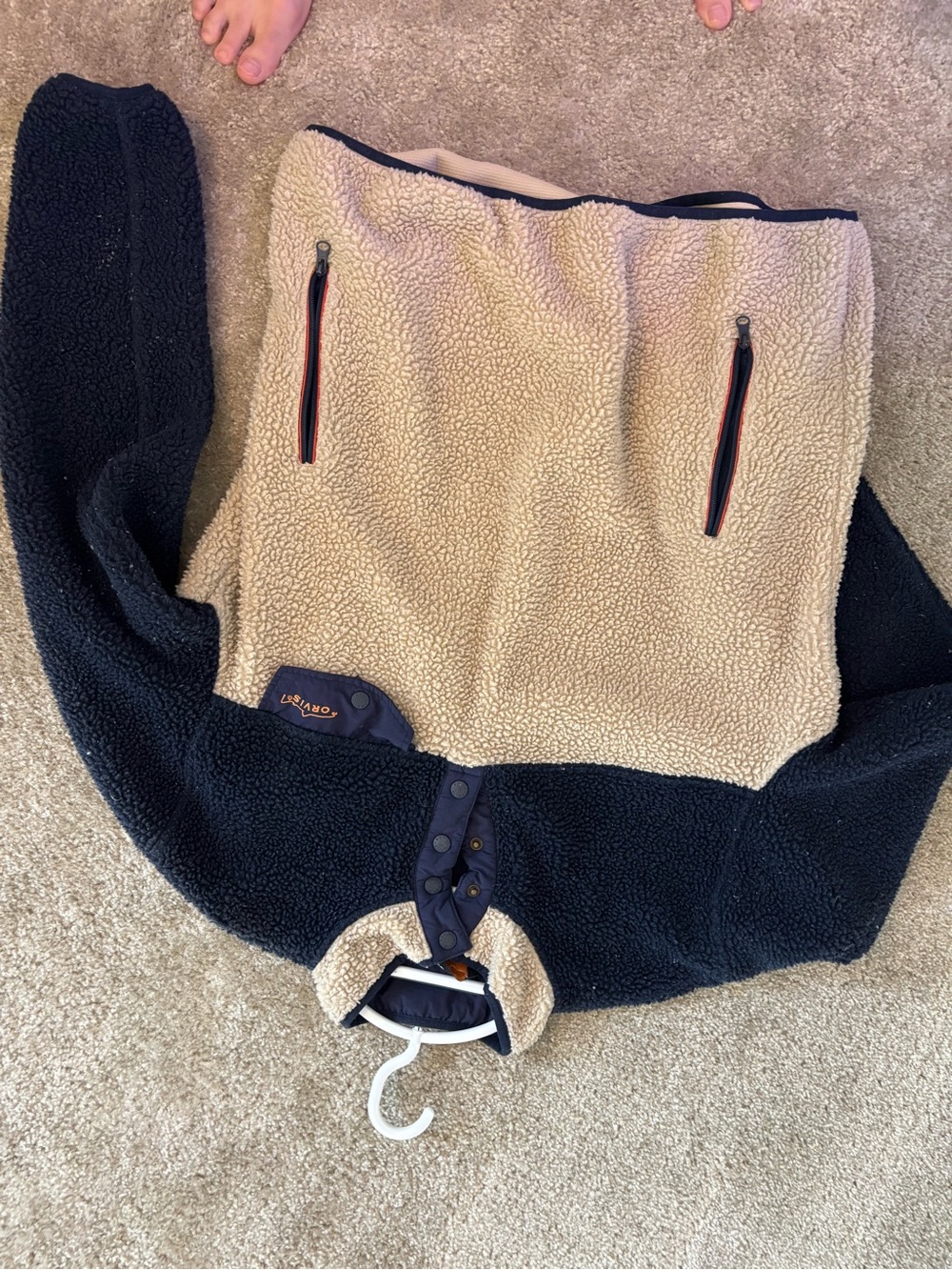 Orvis Two-Tone Navy and Cream Sherpa Fleece Pullover